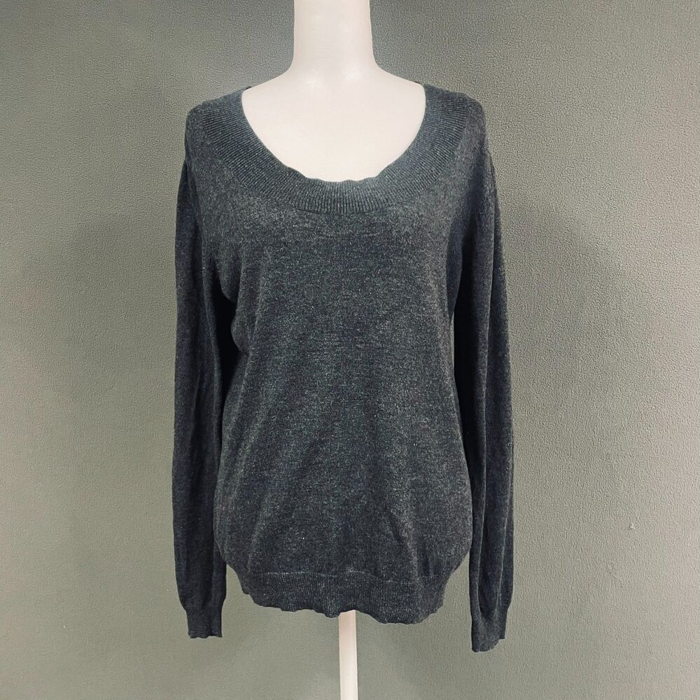 Worthington L Cotton Blend Gray Pullover Sweater Minimalist Neutral Fall Layers